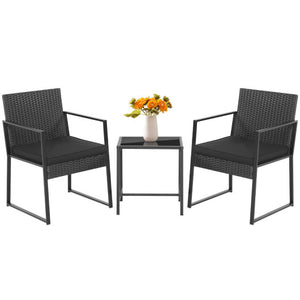 3 Pieces Modern Heavy Duty Patio Furniture Set with Coffee Table-Black