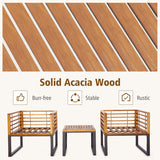 3 Pieces Patio Acacia Wood Conversation Set with Cushioned Armchairs-Navy