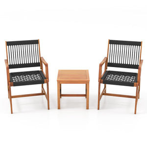 3 Pieces Acacia Wood Patio Furniture Set with Armchairs Coffee Table