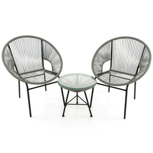 3 Pieces Patio Acapulco Furniture Bistro Set with Glass Table-Gray