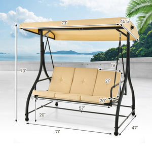 3 Seat Outdoor Porch Swing with Adjustable Canopy-Beige