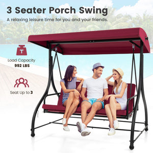 3 Seat Outdoor Porch Swing with Adjustable Canopy-Wine