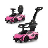 3 in 1 Licensed Lamborghini Ride Walking Toy Stroller-Pink
