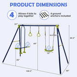 3-in-1 Outdoor Swing Set for Kids Aged 3 to 10
