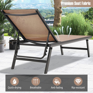 3 Pieces Patio Chaise Lounge Chair and Table Set for Poolside Yard-Brown