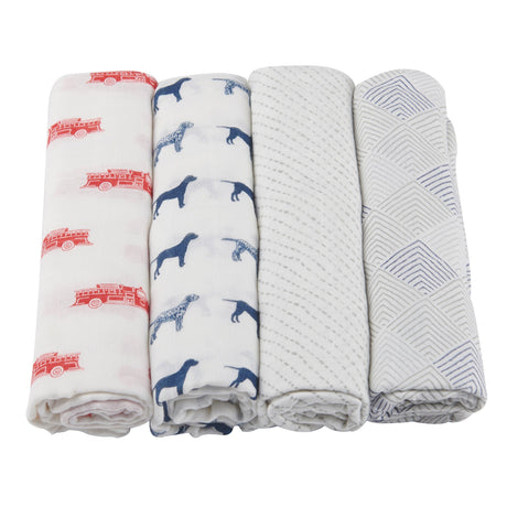 Fire Truck and Dalmatian Bamboo Swaddle Blanket Four Pack - Aiden's Corner Baby & Toddler Clothes, Toys, Teethers, Feeding and Accesories