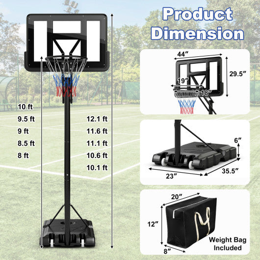 Portable Basketball Hoop with 8 to 10 Feet 5-Level Height Adjustable