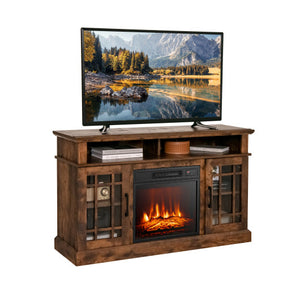 48 Inch Electric Fireplace TV Stand with Cabinets for TVs Up to 55 Inch-Brown