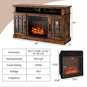 48 Inch Electric Fireplace TV Stand with Cabinets for TVs Up to 55 Inch-Brown