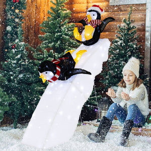 4 Feet Christmas Penguin Ice Skating Decor with Snowy Slide