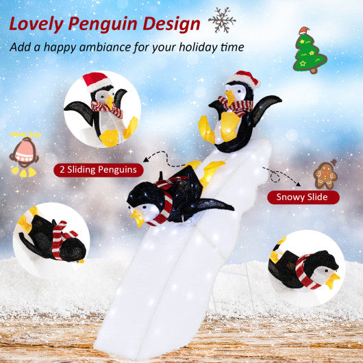 4 Feet Christmas Penguin Ice Skating Decor with Snowy Slide