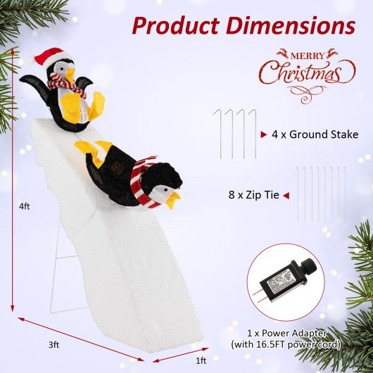 4 Feet Christmas Penguin Ice Skating Decor with Snowy Slide