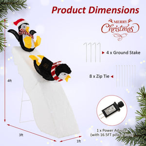 4 Feet Christmas Penguin Ice Skating Decor with Snowy Slide