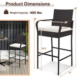 2/4 Pieces Outdoor PE Rattan Cushioned Barstool Set with Armrests-Set of 4