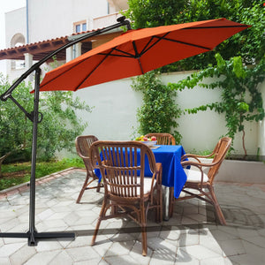 10 ft 360° Rotation Solar Powered LED Patio Offset Umbrella without Weight Base-Orange