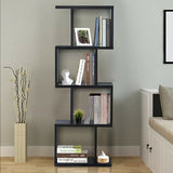 2/3/4 Tiers Wooden S-Shaped Bookcase for Living Room Bedroom Office-4-Tier
