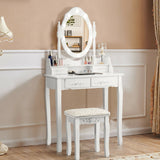 Makeup Vanity Dressing Table Set with Dimmable Bulbs Cushioned Stool-White