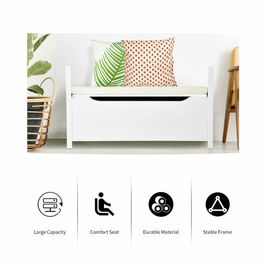 34.5"—15.5"—19.5 Inch Shoe Storage Bench with Cushion Seat for Entryway-White
