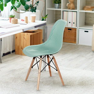 4 Pieces Modern Plastic Hollow Chair Set with Wood Leg-Green