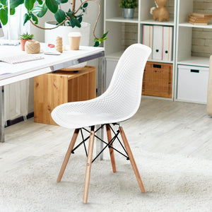 4 Pcs Modern Plastic Hollow Chair Set with Wood Leg-White