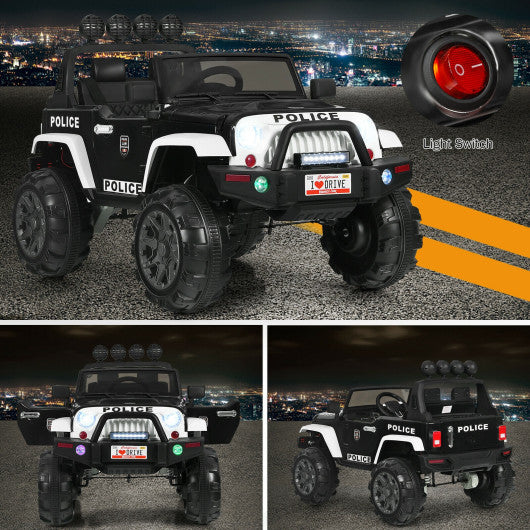 12 V Kids Ride On Truck with Remote Control and Double Magnetic Door-Black & White