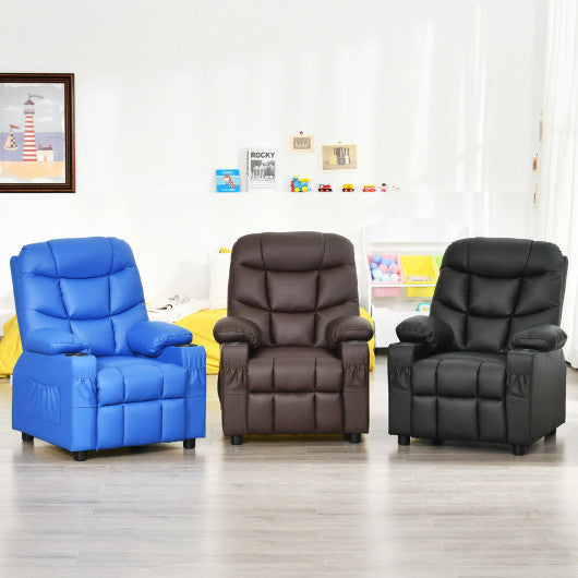 PU Leather Kids Recliner Chair with Cup Holders and Side Pockets-Black