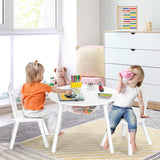 Wood Activity Kids Table and Chair Set with Center Mesh Storage for Snack Time and Homework-White