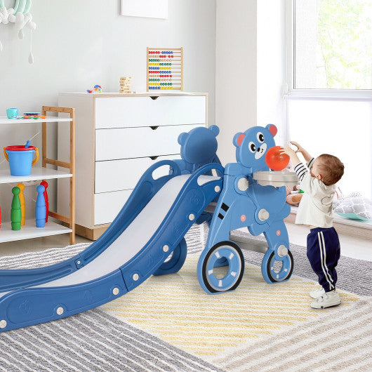 4-in-1 Foldable Baby Slide Toddler Climber Slide PlaySet with Ball-Blue