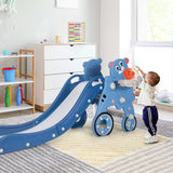 4-in-1 Foldable Baby Slide Toddler Climber Slide PlaySet with Ball-Blue