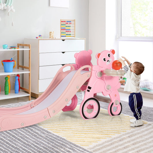 4-in-1 Foldable Baby Slide Toddler Climber Slide PlaySet with Ball-Pink