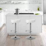 Set of 2 Adjustable Round PU Leather Swivel Barstool with Chrome Footrest-White