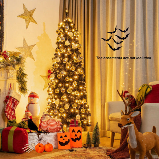 Pre-lit Christmas Halloween Tree with PVC Branch Tips and Warm White Lights-6 ft