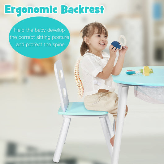 Wood Activity Kids Table and Chair Set with Center Mesh Storage for Snack Time and Homework-Green