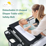 5-in-1 Baby Nursery Center Foldable Toddler Bedside Crib with Music Box-Black