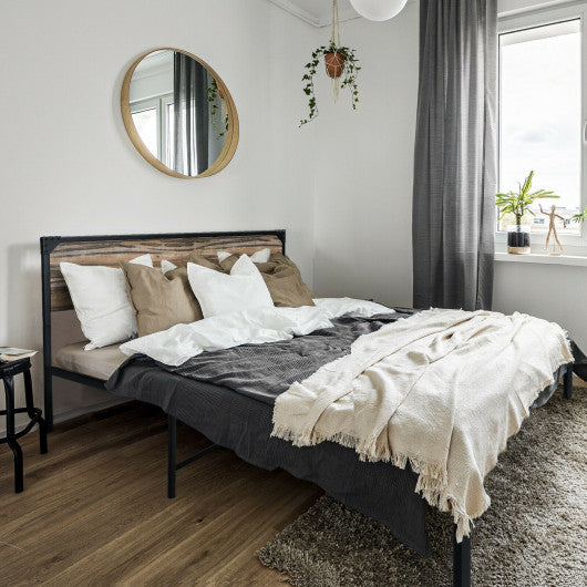 Platform Full/Queen Bed with Rustic Headboard and Footboard-Queen Size