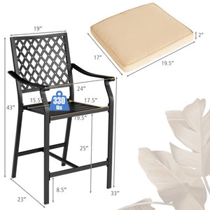 2 Pieces Patiojoy Patio Bar Stool with Height Cushion and Armrest