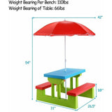 Kids Picnic Folding Table and Bench with Umbrella
