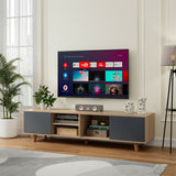 63 Inch TV Stand with 2 Doors and Open Shelves for Living Room