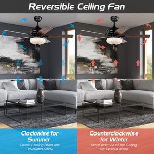 52 Inch Ceiling Fan with 3 Wind Speeds and 5 Reversible Blades-Black