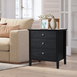 Nightstand Beside End Side Table Organizer with 3 Drawers-Black