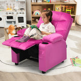Kids PU Leather/Velvet Fabric Kids Recliner Chair with Cup Holders-Pink