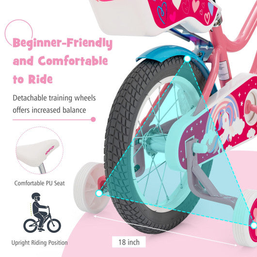 Kids Bicycle with Training Wheels and Basket for Boys and Girls Age 3-9 Years-14"