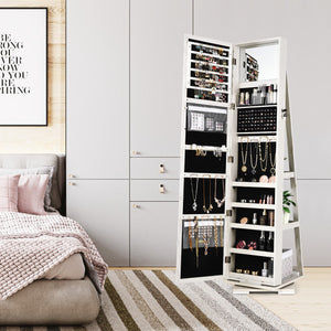 360 ° Rotatable 2-in-1 Lockable Jewelry Cabinet with Full-Length Mirror-White