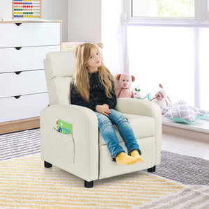 Ergonomic PU Leather Kids Recliner Lounge Sofa for 3-12 Age Group-White