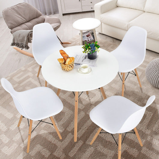 Round Modern Dining Table with Solid Wooden Leg-White