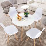 Round Modern Dining Table with Solid Wooden Leg-White