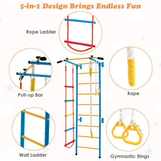 5 In 1 Kids Indoor Gym Playground Swedish Wall Ladder-Yellow