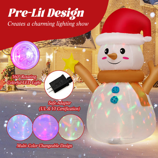 4 Feet Inflatable Christmas Snowman with 360° Rotating Colorful LED Light