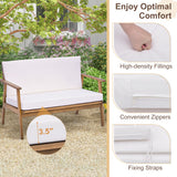 4 Piece Outdoor Acacia Wood Conversation Set with Soft Seat and Back Cushions-White