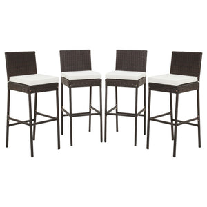 4 Pieces Patio Wicker Barstools with Seat Cushion and Footrest-Set of 4
